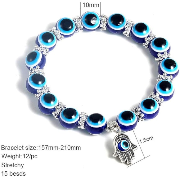 Evil Eye Blue Beaded Charm Bracelet - Picture 4 of 4